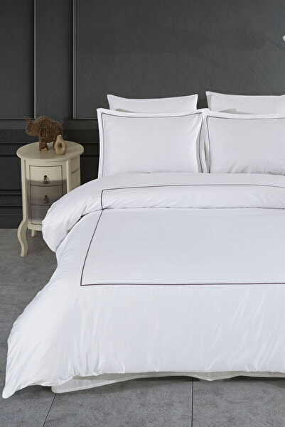 VAROL Marmaris Series Kızılbük – Single Size 300 Tc Embroidered Cotton Satin Duvet Cover Set