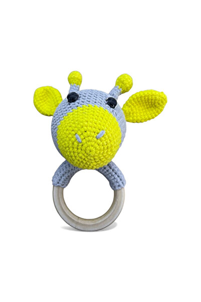 OEM Crochet teething toy – with rattle and wooden ring - 11 cm