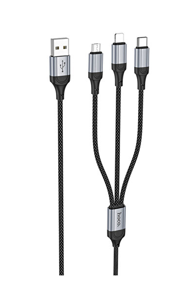 Hoco X102 USB-A to Lightning / MicroUSB / USB-C 3in1 Data and Charging Cable, 2.4A, 1m, Black