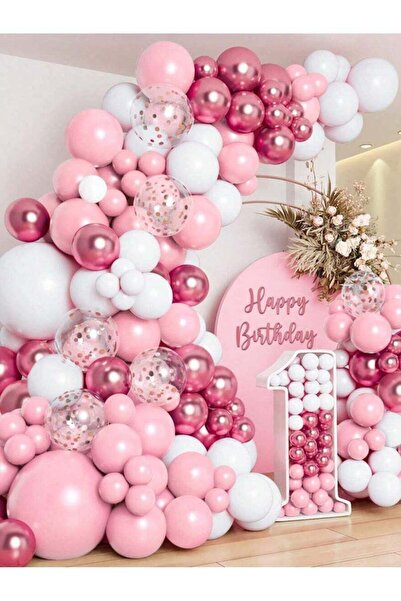 Generic Set of 105 Pink & White Latex Balloons with Ribbon and Adhesive Strip