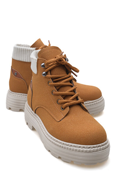 Solo Bag Women's New Season Flat Lace-Up Elastic Tan Suede Daily Comfortable Fit Boots