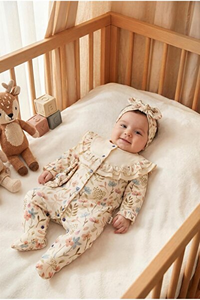 HUGS %100 Pamuk Çiçek Desenli Bandanalı Tulum