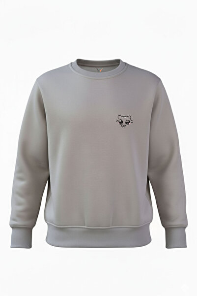 WİDİ Drăguț pisică cu imprimeu bumbac 100% Regular Fit guler rotund Hanorac d...