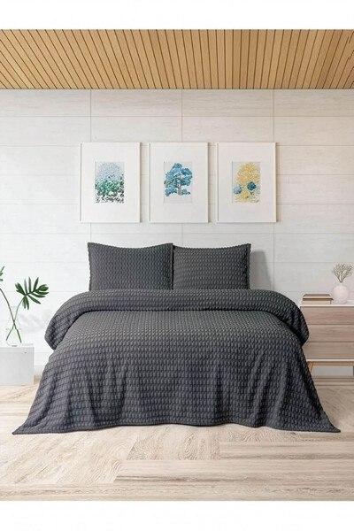 Merinos Modern Line Twist 3 Piece Double Blanket Set - Anthracite