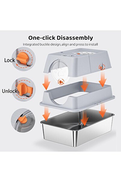 Beauenty صندوق فضلات قطط مغطى من الفولاذ المقاوم للصدأ مع صينية قابلة للفصل ذ...