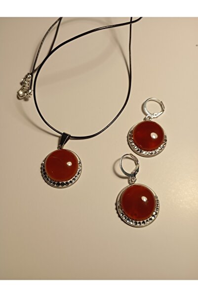 OEM 18mm Carnelian and Swarovski Crystal Unfoiled Earring and Pendant Set