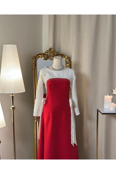 vanus fashion 5661 -فستان راقٍ بتصميم كلاسيكي أنيق (لونين)