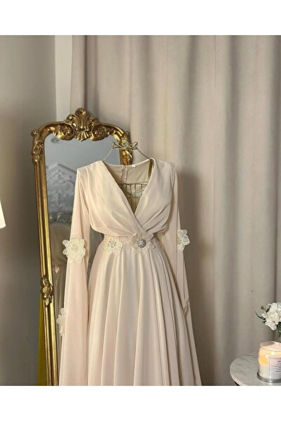 vanus fashion 5679 - فستان أنيق بتفاصيل زهرية (لونين)