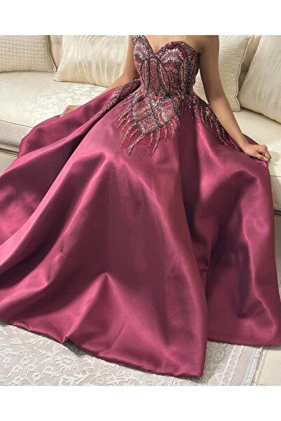 vanus fashion 6244-فستان برغندي بتفاصيل براقة وأناقة فاخرة