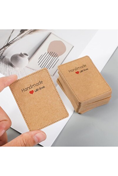 naturevo 100 Adet Kraft Küpe Kartı — 6.5×5 cm Handmade With Love Takı Kartı – Küpe Etiket Kartı