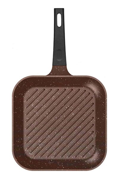 SONEX مقلاة شواء مصبوبة غير لاصقة مطلية بطبقة رخامية، 28 سم، لون بني