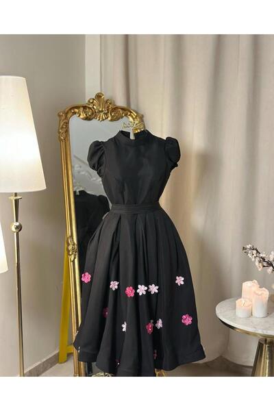 vanus fashion 5692 -فستان أنيق بتفاصيل زهرية ناعمة
