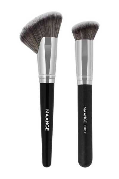 genric طقم فرش مكياج احترافي مكون من قطعتين، أسود صناعي، مقاوم للماء