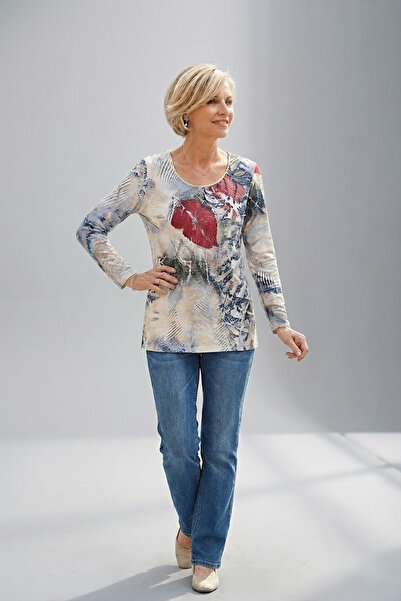 YXL COLLECTION Γυναικεία μπλούζα μεγάλου μεγέθους ελαστικό ύφασμα με λαιμόκοψ...