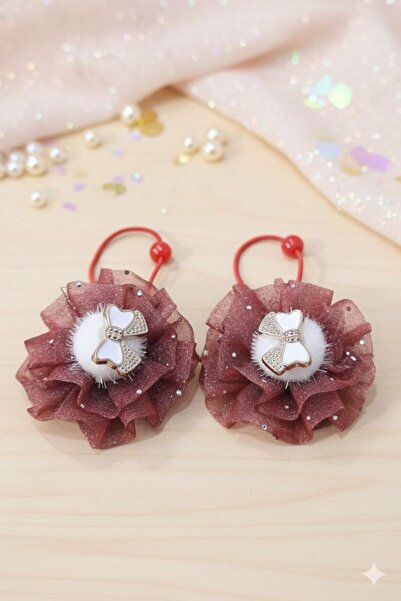 Shiklik Детска фиба за коса с тюлена цвете и панделка, еластична лента с пайети