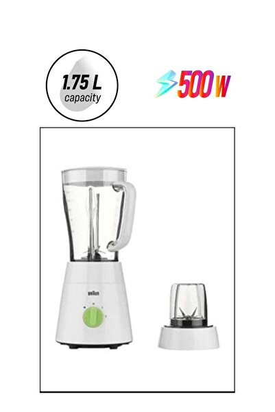 Braun JB0115WH 2-in-1 Blender, 2 Speeds, Pulse, 4-Blade System, 1.75 L, 500 W, White/Green