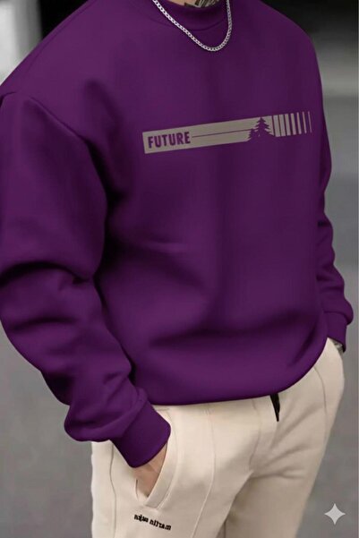NO 601 Hanorac pentru bărbați Purple Future cu imprimeu cu gâtul rotund