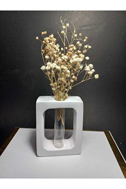 emilysamy مزهرية زهور جافة، بيضاء (موديل مستطيل) مزهرية زجاجية مزخرفة
