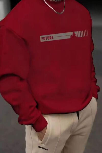 NO 601 Hanorac roșu Future cu imprimeu pentru bărbați