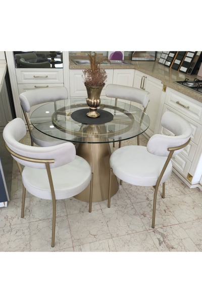 UFUK MOBİLYA Cam Masa Metal Sandalye