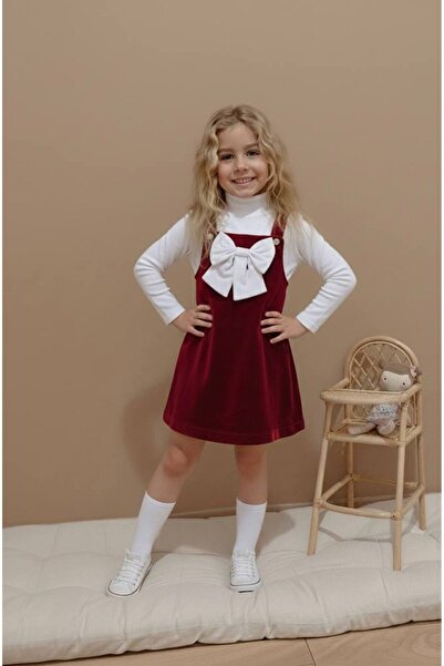 zahider Трикомпонентен комплект за момичета: кадифена рокля с перли - кашмире...