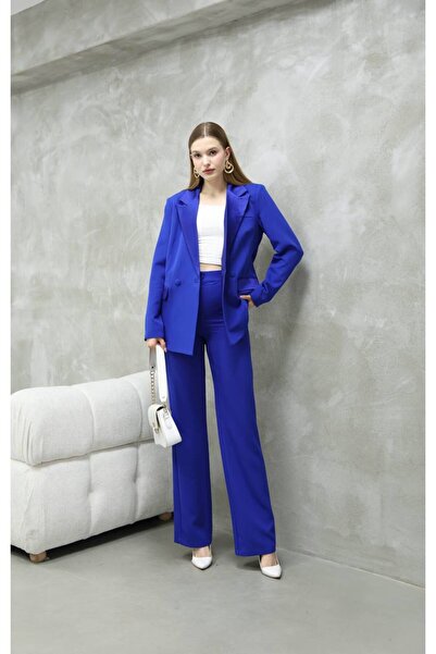 ZF BUTİK Women's Satin Detailed Jacket Pants Suit
