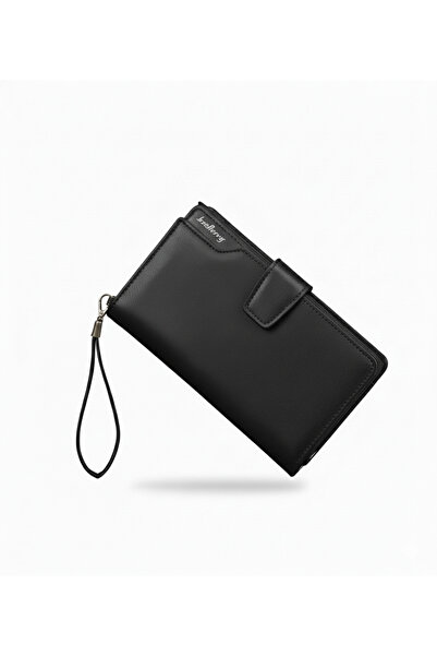 OEM Multifunctional men's wallet, business clutch, casual style, long zipper Black