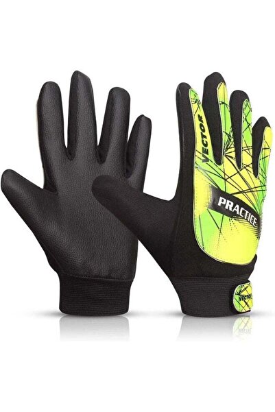 Vector X Practice Goalkeeper Gloves – Finger Save, Super Grip Palms, Black-Green, Size 0