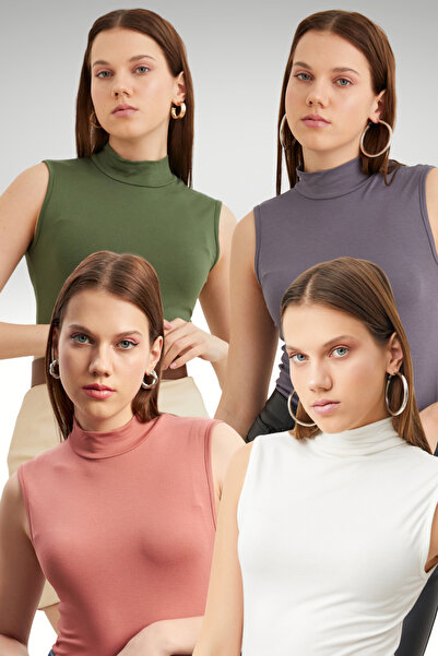 Bipantolon Women's Khaki Gray Dusty Rose White 4-Piece Sleeveless Bodysuit