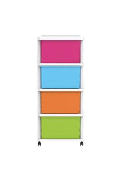 Cosmoplast 4 Tier Cedarattan Storage Cabinet with Wheels & Drawers (White Mix)