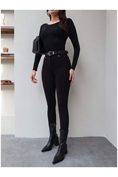 ESRAHELVACI Belted Pocket Look Stretch Trousers