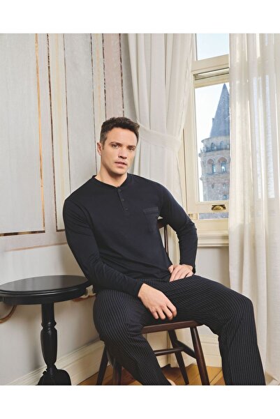 FORMO Set de pijamale pentru bărbați, 100% bumbac natural, cu mâneci lungi, d...