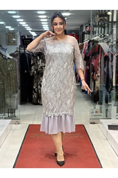 live forever Plus Size Evening Dress with Glittery Lace Top and Chiffon Floun...