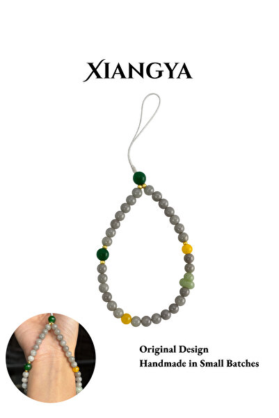 XIANGYA سلسلة خرز زجاجية رمادية مزينة بأحجار اليشم وتفاصيل من حجر اليشم شيويا...