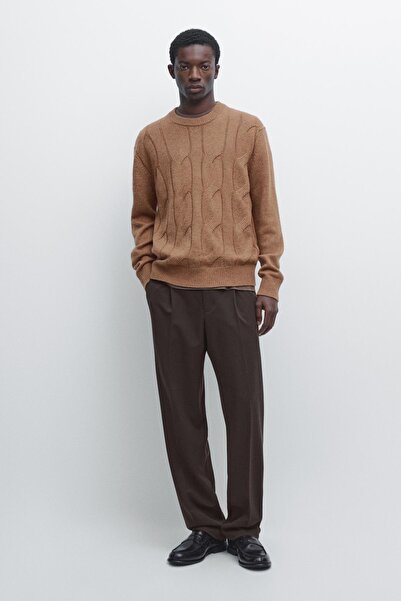 Massimo Dutti Yün karışımlı saç örgülü kazak