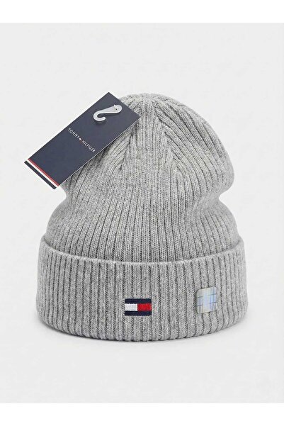 Tommy Hilfiger Striped wool blend hat, Unisex, One Size, Grey