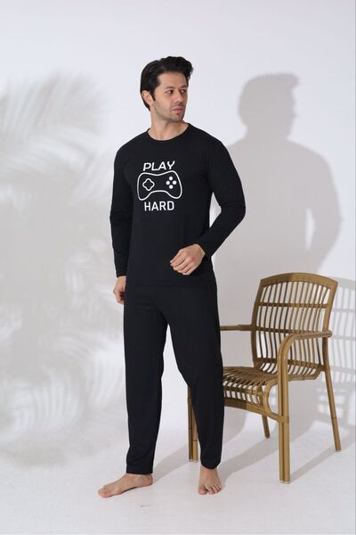 HUBEN ανδρικό σετ πιτζάμες από βαμβακερό χτενισμένο βαμβάκι