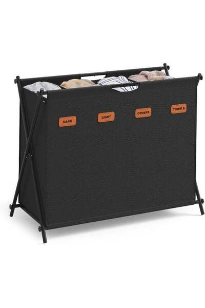 Generic Songmix Laundry Basket, 40.9 Gallon, 4 Compartments, X-Foldable Frame, Black