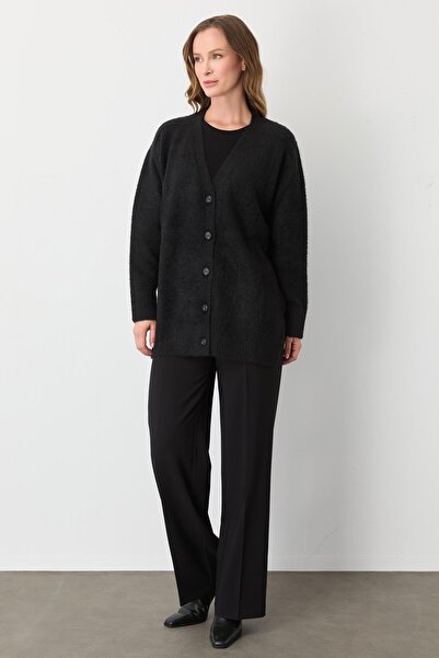 Mutlu Ertan Women's Angored Slit Detailed Knitwear Cardigan Black 20223