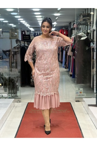 live forever Plus Size Evening Dress with Glittery Lace Top and Chiffon Floun...