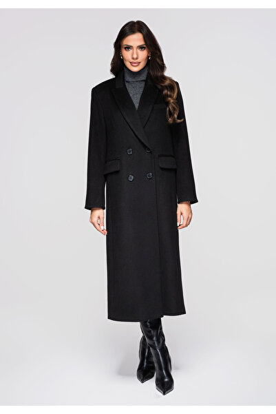 Larica by Ombre Langer Wollmantel für Damen LARICA OW-COLC-0100 v4 - Schwarz