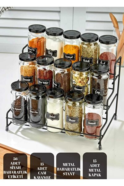 METALAY طقم توابل معدني مكون من 15 قطعة مع حامل، مجموعة توابل بـ 15 وعاء متدرجة