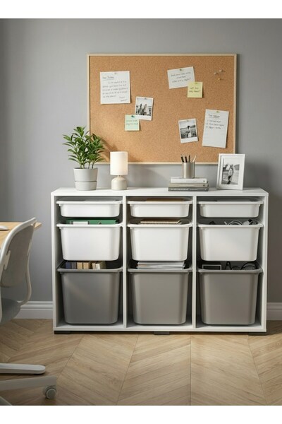 Pratico Bofi Ultra 3+3+3 Gri Beyaz Sepetli Çok Amaçlı Ofis Dolabı