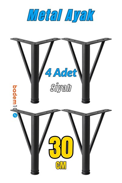 Badem10 Üçgen Siyah 4 ADET SET Metal 30 cm Mobilya Ayağı Koltuk Kanepe Dayanı...