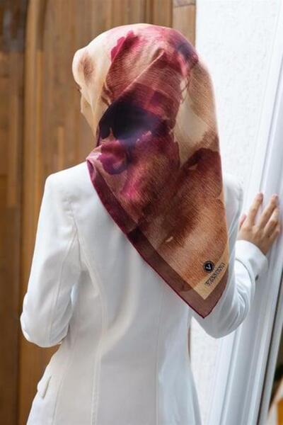 Vissona Tivil Silk Scarf 61011 - 3 - 0018 Burgundy Crumpled Pattern