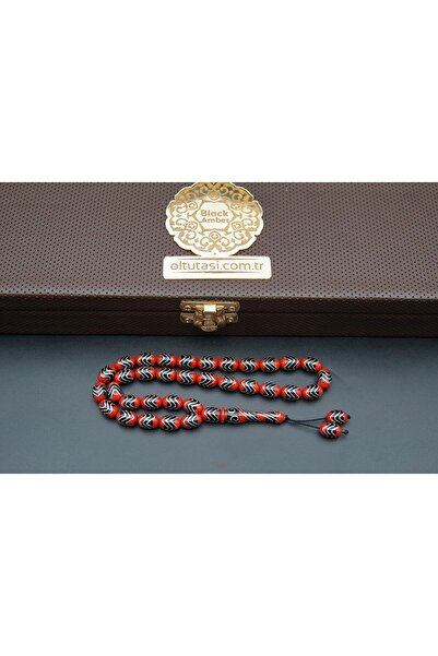 oltutasi.com.tr Zig Zag Model Gümüş İşlemeli Oltu Taşı Tesbih st000162