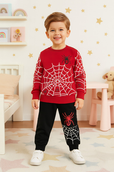 tinitins Spider Printed 100% Cotton Boy's Suit