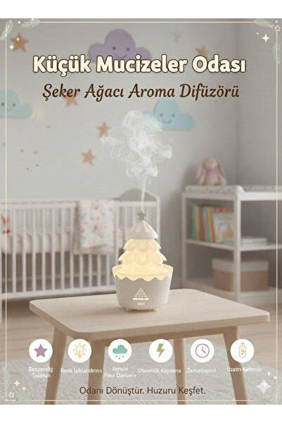 M90 Ağaç Ultrasonik Hava Nemlendirici Buhar Makinesi V Aroma Difüzörü Işıklı Terapi Aromatik Koku Verici