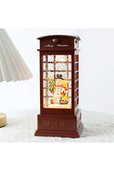 Generic Christmas Decorations Phone Booth Design Table Top with Lights, Music and Snows Globe (26x12x12CM)
