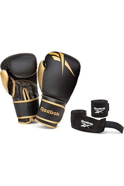 Reebok 12 oz Boxing Gloves + Hand Wraps Set – Gold/Black – Professional Sparring Kit with Wrist